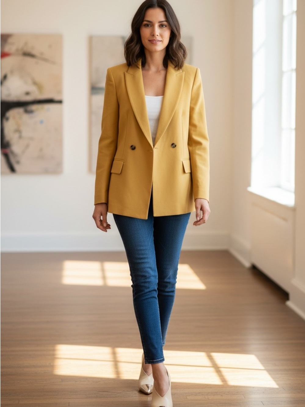 Club Monaco Golden Mustard Double-Breasted Blazer